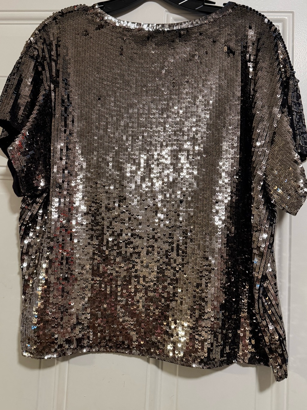 Alice + Olivia Metallic Sequin Short Sleeve Top in Silver
